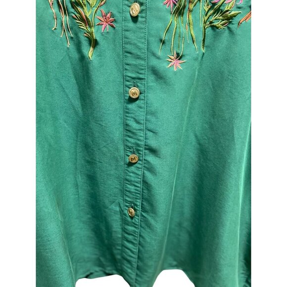 Bob Mackie Wearable Art Embroidered Vintage Button Down Blouse Green Size 1X - Picture 6 of 12